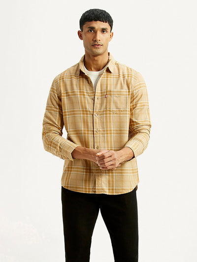 levi's Men's Checkered Beige Slim Fit Shirt-picture-26