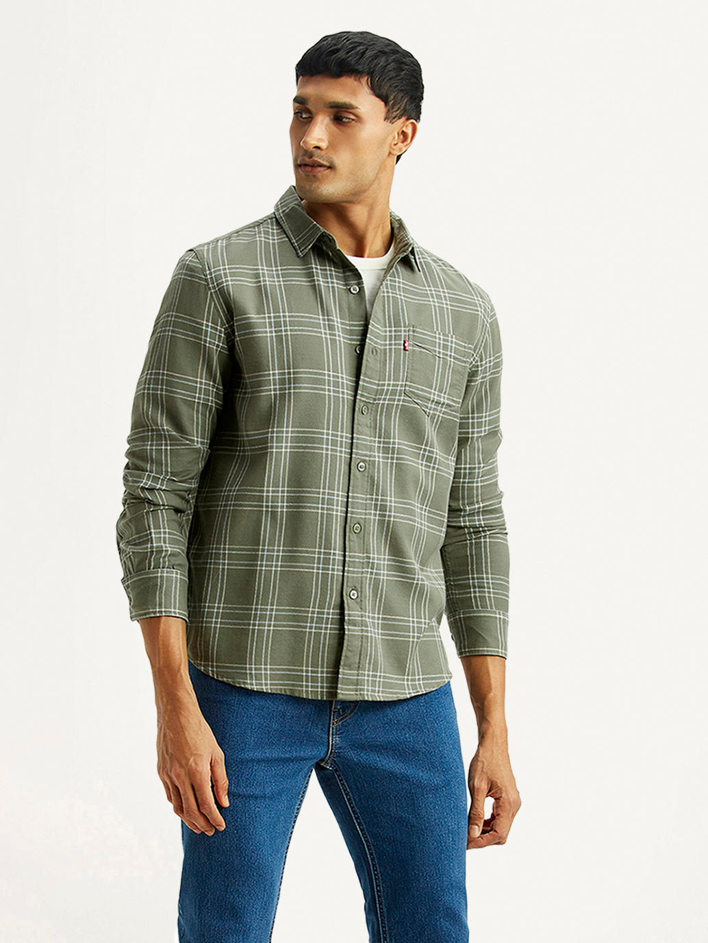 Men's Checkered Olive Slim Fit Shirt - Styleshot View