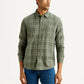 Men's Checkered Olive Slim Fit Shirt - Front View