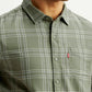 Men's Checkered Olive Slim Fit Shirt - Detail View