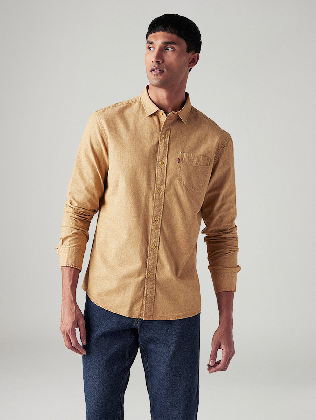 Men's Solid Slim Fit Overdyed Shirt - Front View