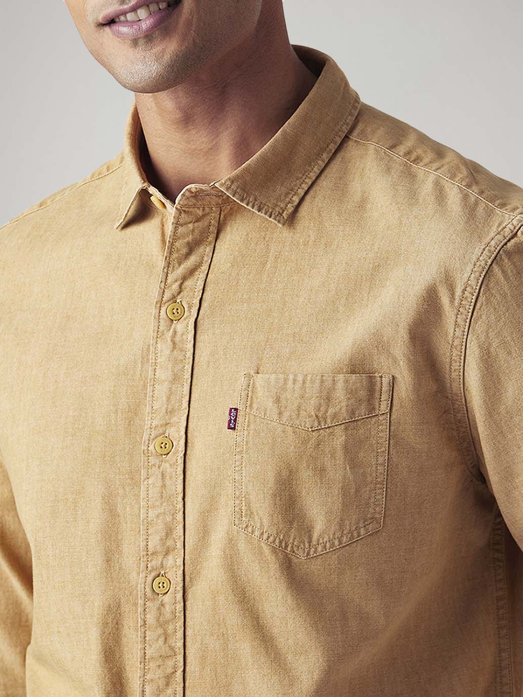 Men's Solid Slim Fit Overdyed Shirt - Detail View