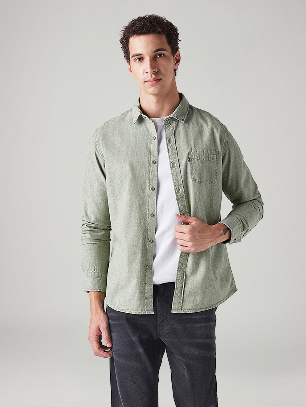 Men's Solid Slim Fit Overdyed Shirt - Styleshot View