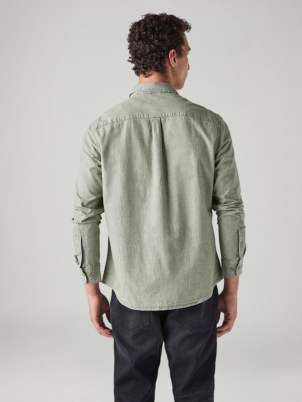 Men's Solid Slim Fit Overdyed Shirt - Back View