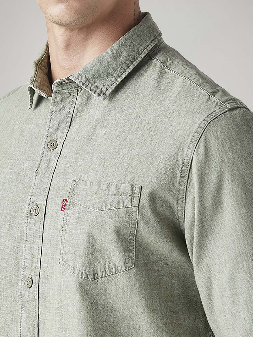 Men's Solid Slim Fit Overdyed Shirt - Detail View