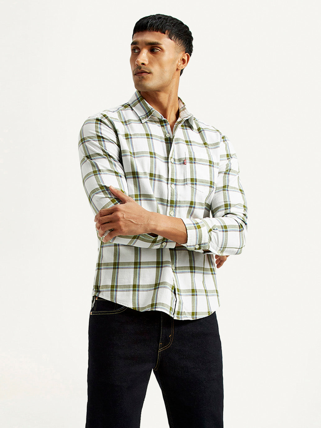 Men's Checkered White Slim Fit Shirt - Styleshot View