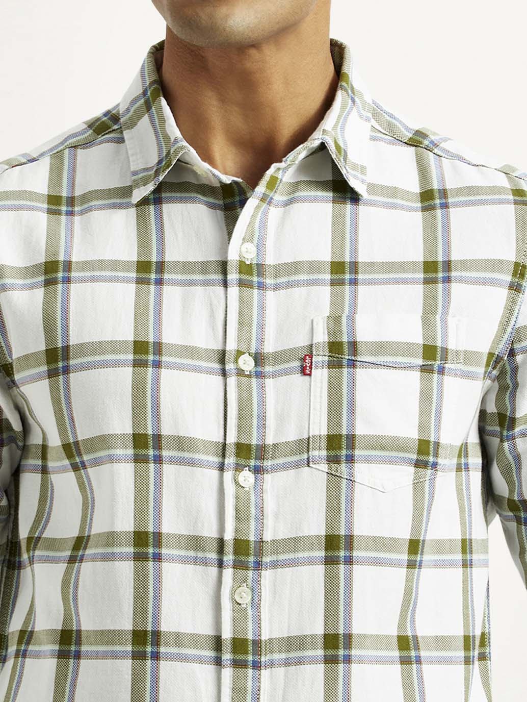 Men's Checkered White Slim Fit Shirt - Detail View