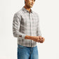 Men's Checkered Light Grey Slim Fit Shirt - Side View