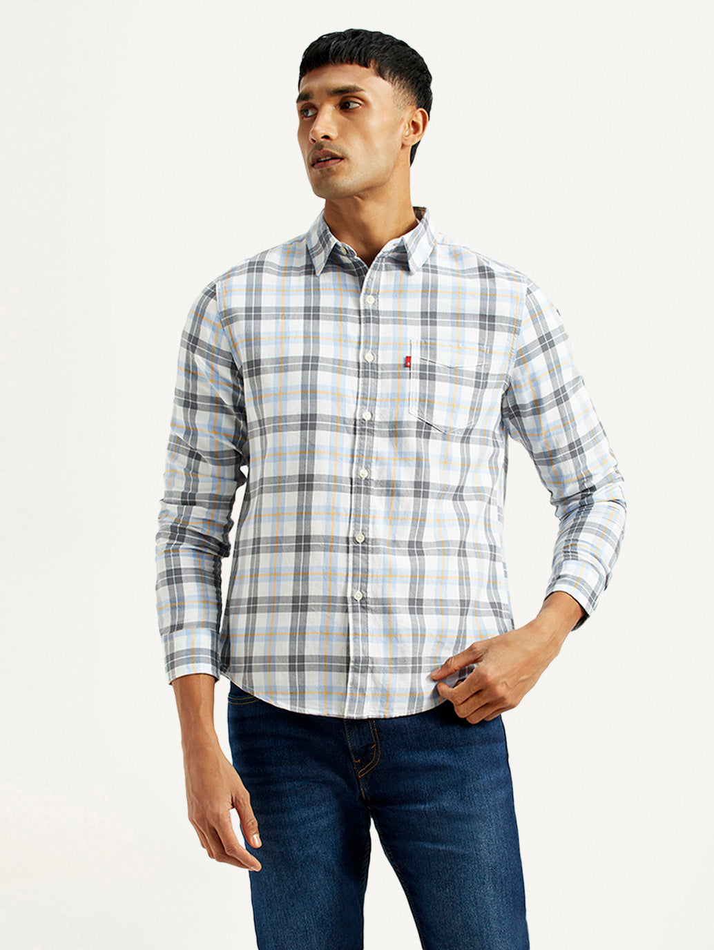 Men's Checkered Multi Color Slim Fit Shirt - Front View