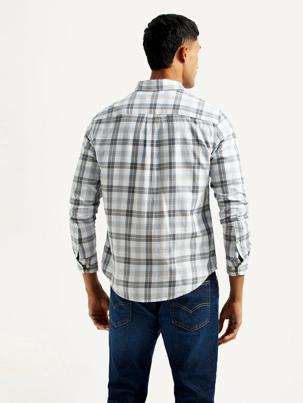 Men's Checkered Multi Color Slim Fit Shirt - Back View