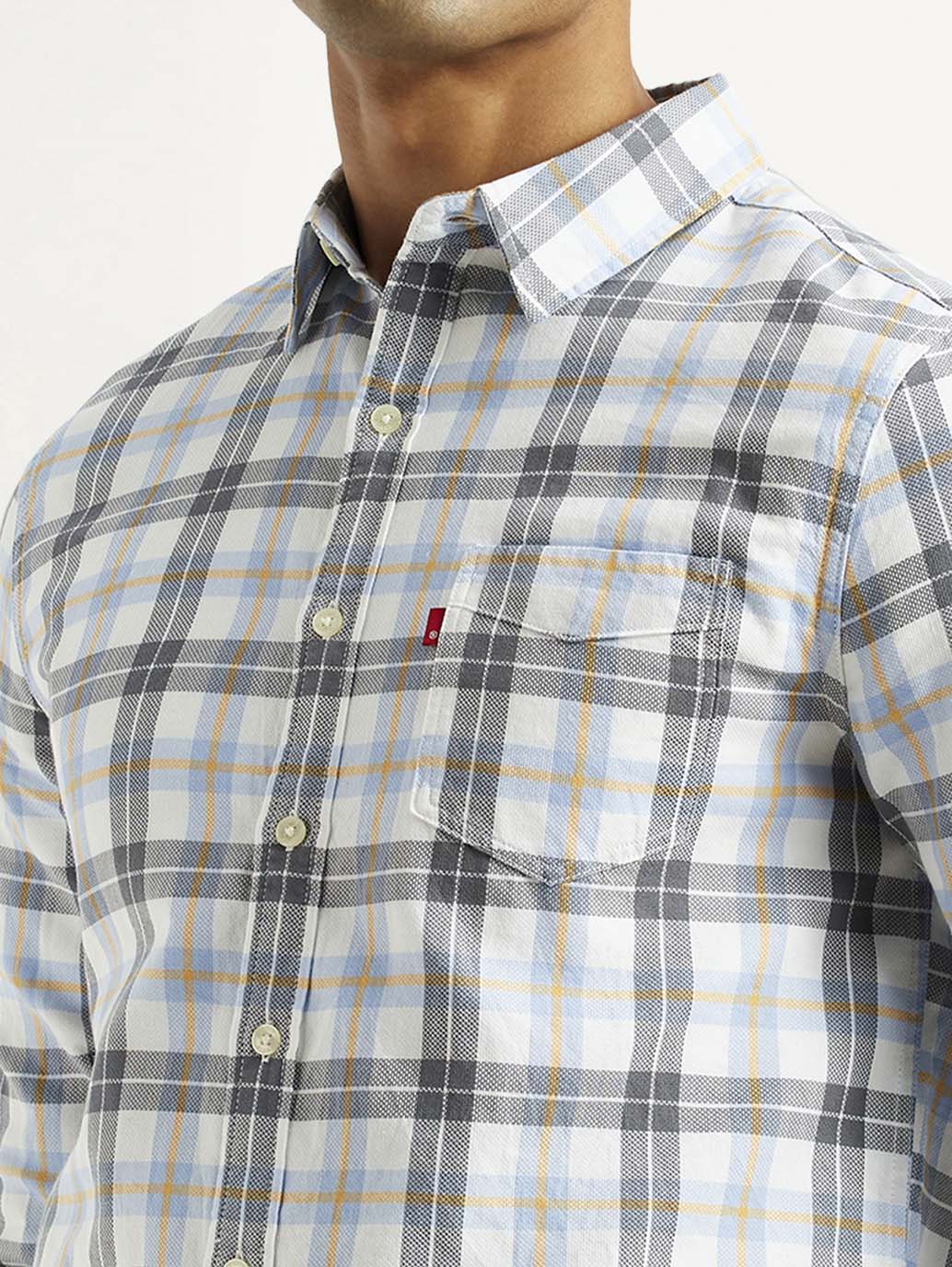Men's Checkered Multi Color Slim Fit Shirt - Detail View