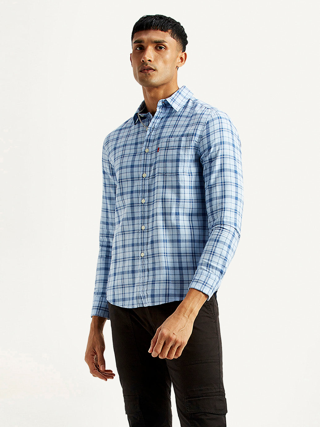 Men's Checkered Blue Slim Fit Shirt - Styleshot View