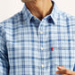 Men's Checkered Blue Slim Fit Shirt - Detail View