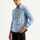 Men's Checkered Blue Slim Fit Shirt - Side View