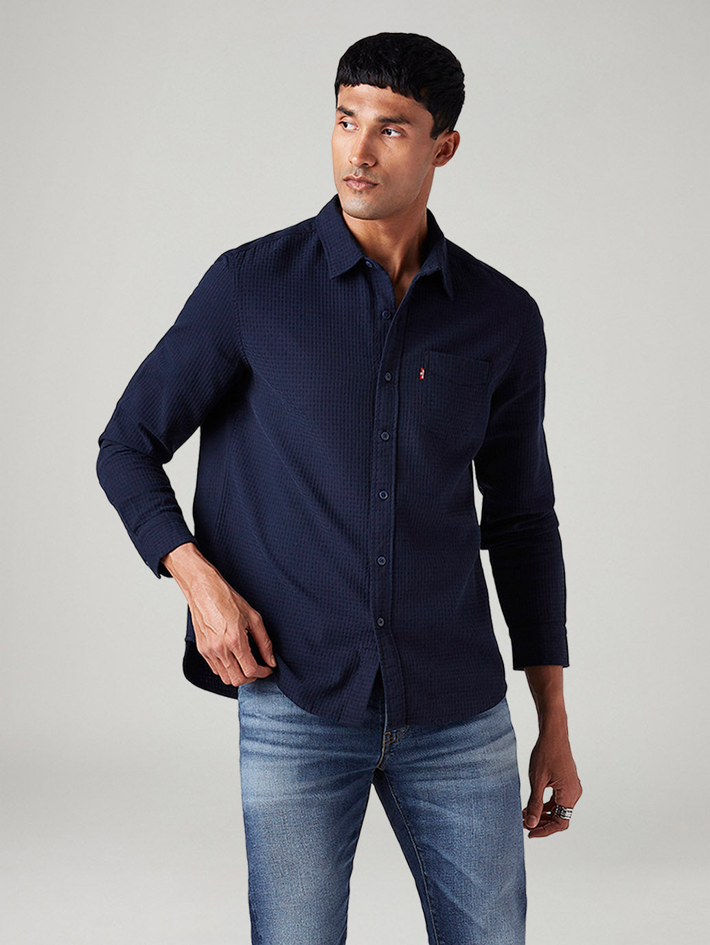 Men's Self Design Slim Fit Textured Shirt - Styleshot View