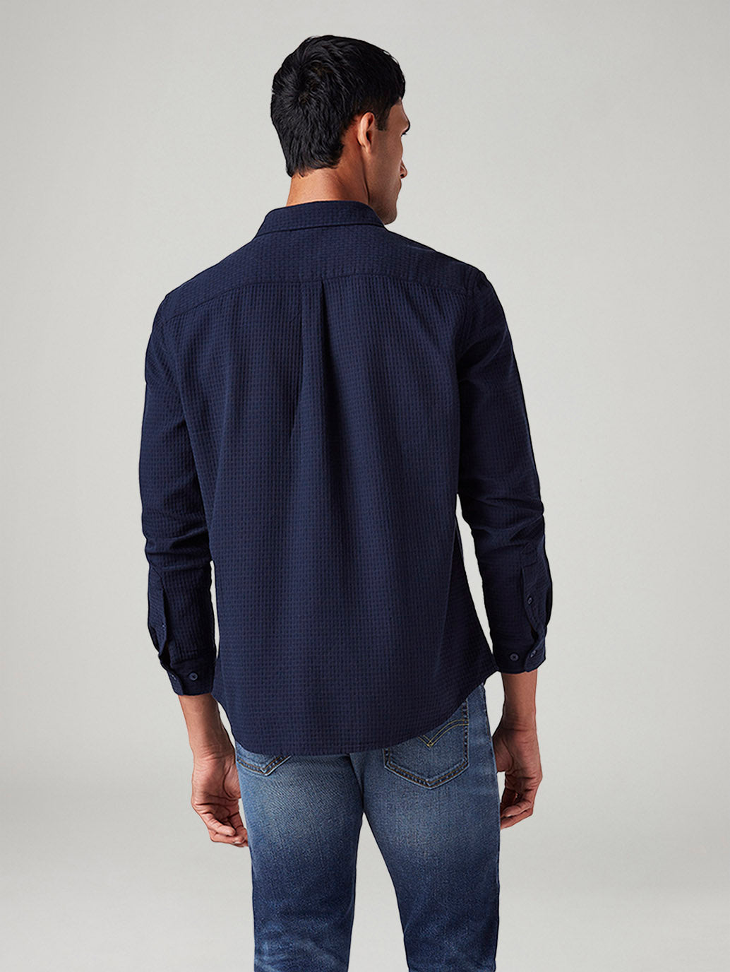 Men's Self Design Slim Fit Textured Shirt - Back View