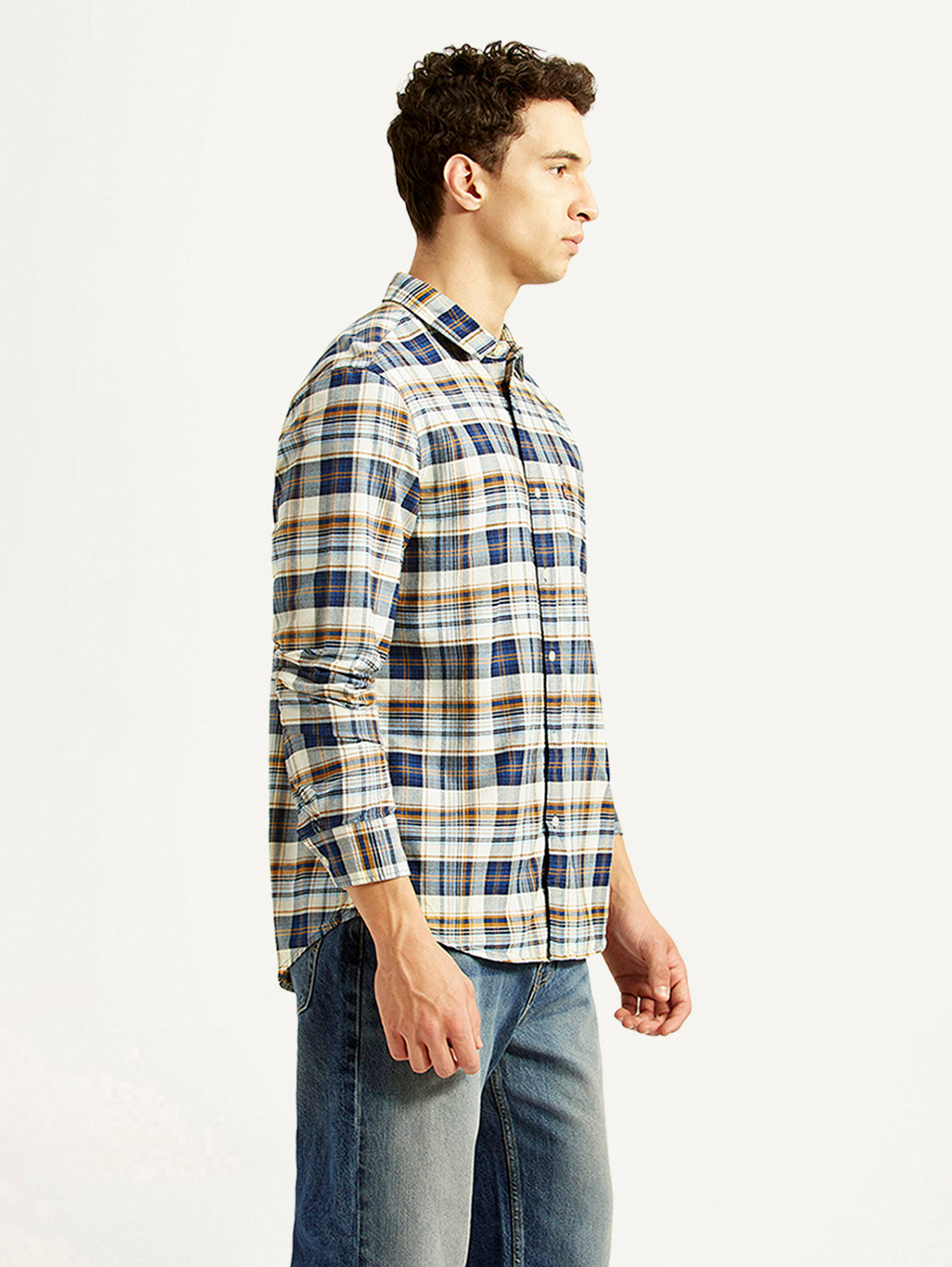 Men's Checkered Multi Color Slim Fit Oxford Shirt - Side View