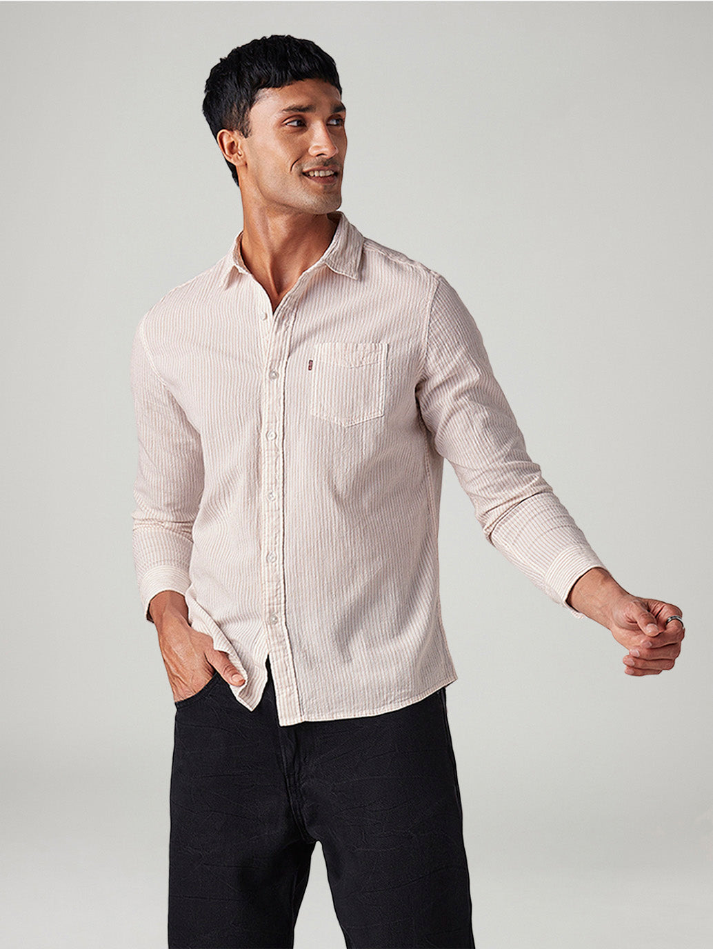 Men's Striped Slim Fit Textured Shirt - Styleshot View