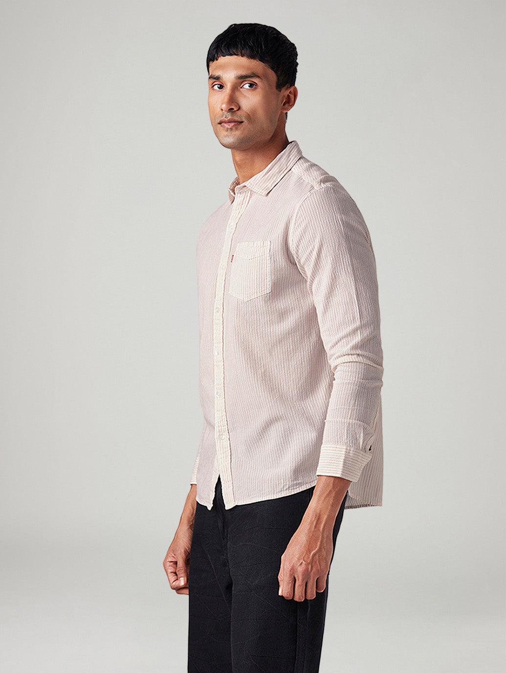 Men's Striped Slim Fit Textured Shirt - Side View