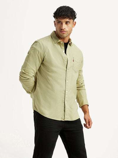 Men's Solid Green Slim Fit Shirt