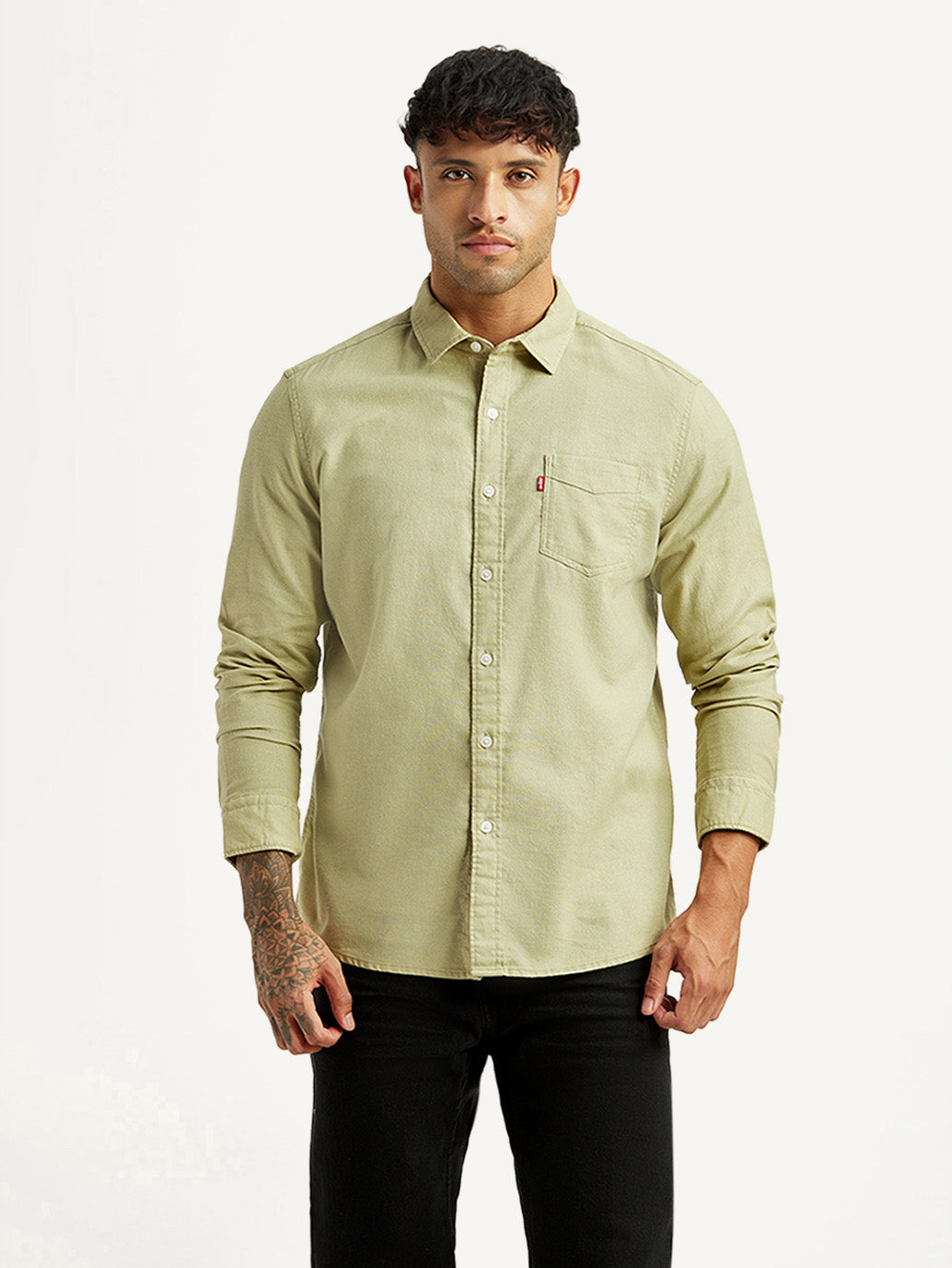 Men's Solid Green Slim Fit Shirt - Front View