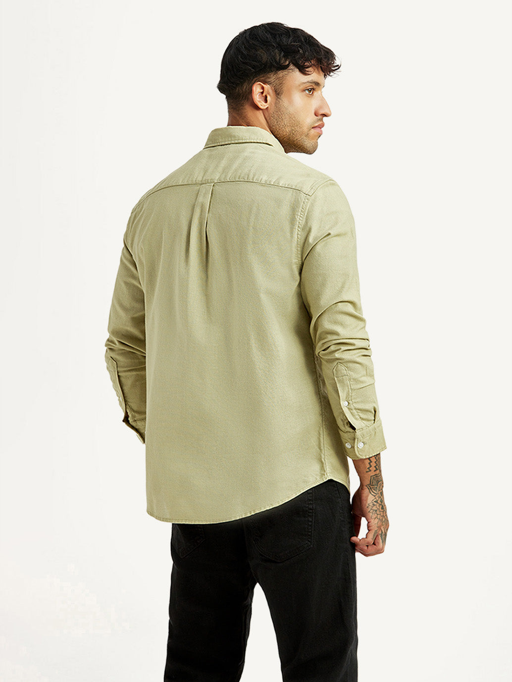 Men's Solid Green Slim Fit Shirt - Back View