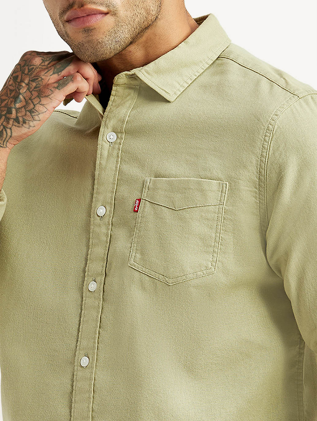Men's Solid Green Slim Fit Shirt - Detail View