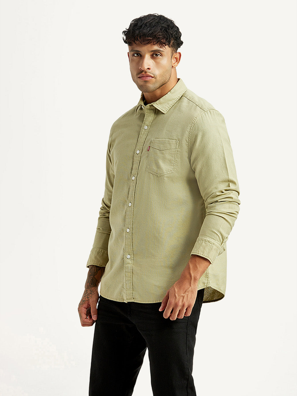 Men's Solid Green Slim Fit Shirt - Side View