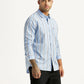Men's Striped LightB lue Slim Fit Shirt - Side View