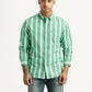 Men's Striped Green Slim Fit Poplin Shirt - Front View