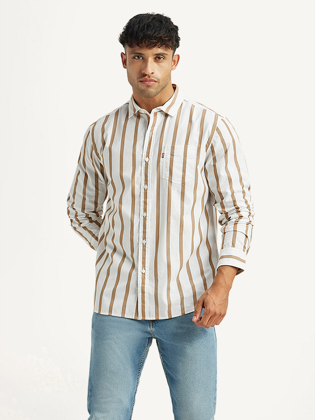 Men's Striped White Slim Fit Shirt - Styleshot View