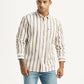 Men's Striped White Slim Fit Shirt - Front View