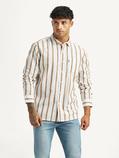 Men's Striped White Slim Fit Shirt
