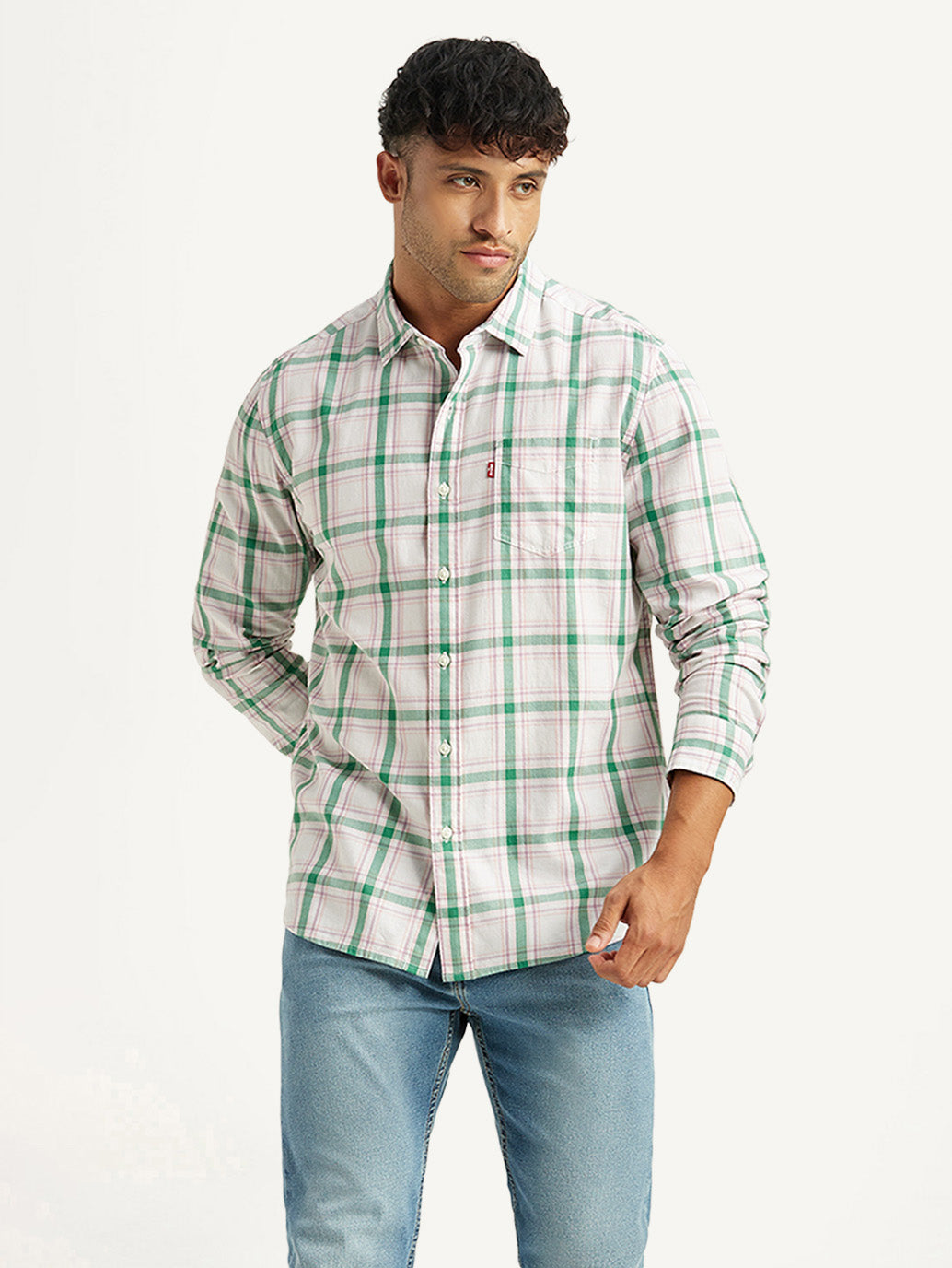 Men's Checkered White Slim Fit Shirt - Styleshot View