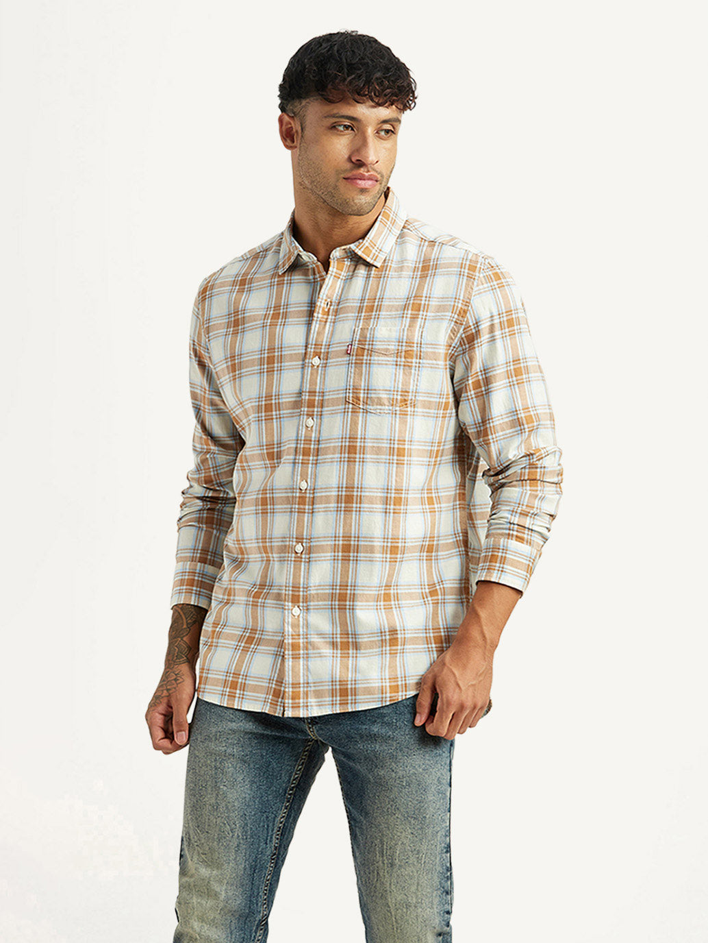 Men's Checkered White Slim Fit Shirt - Styleshot View