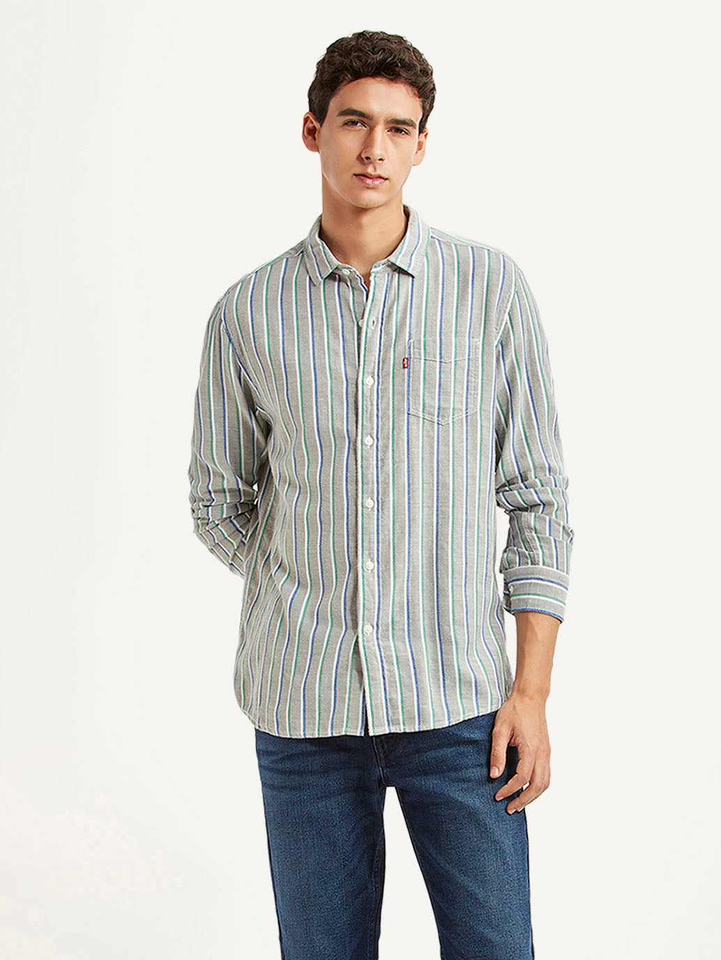Men's Striped Grey Slim Fit Shirt