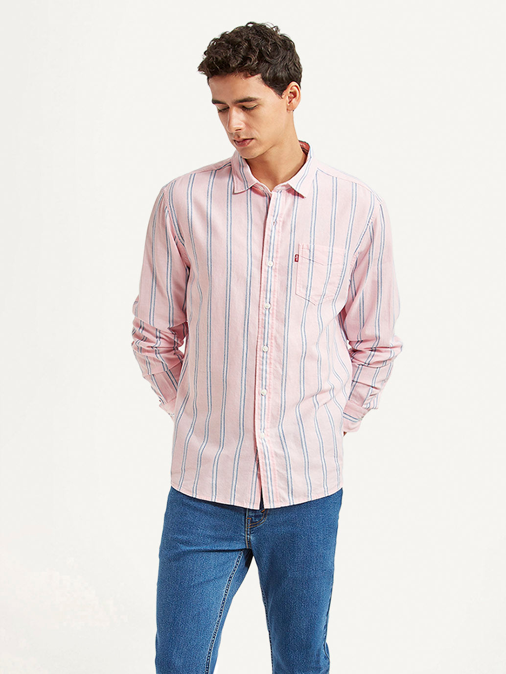 Men's Striped Pink Slim Fit Shirt - Styleshot View