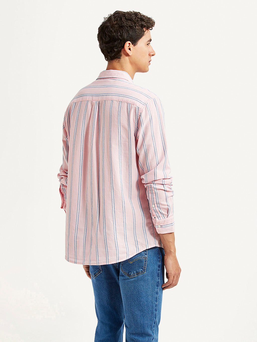 Men's Striped Pink Slim Fit Shirt - Back View