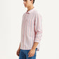 Men's Striped Pink Slim Fit Shirt - Side View