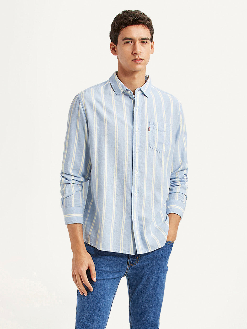 Men's Striped Light Blue Slim Fit Shirt - Styleshot View