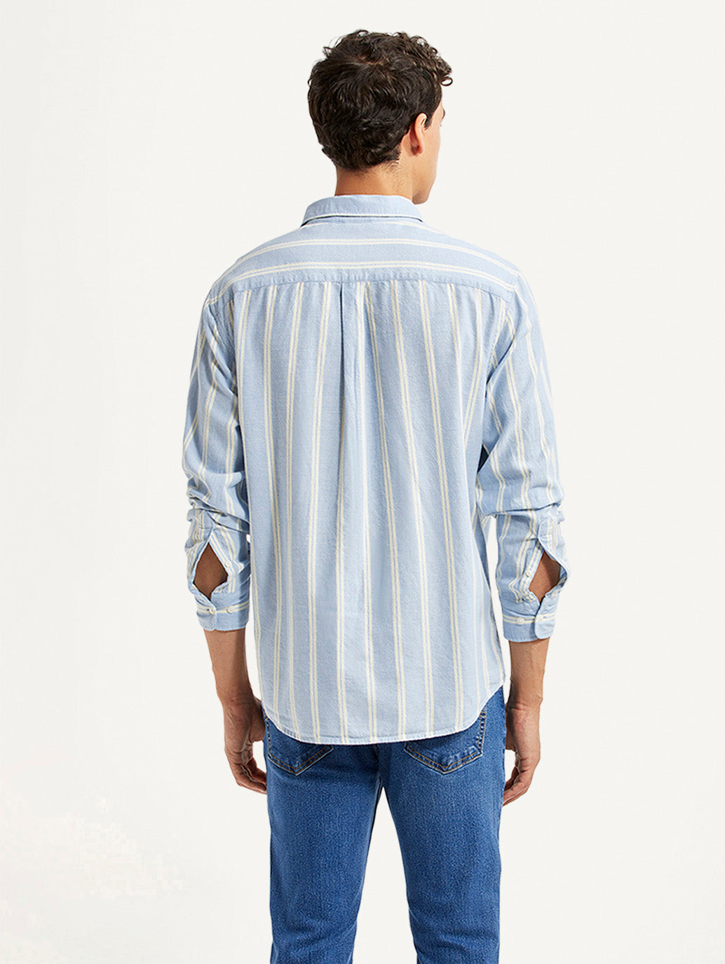 Men's Striped Light Blue Slim Fit Shirt - Back View