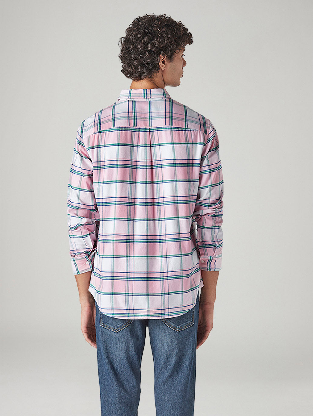 Men's Checkered Slim Fit Dobby Shirt - Back View