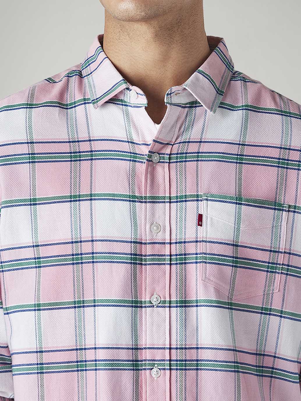 Men's Checkered Slim Fit Dobby Shirt - Detail View