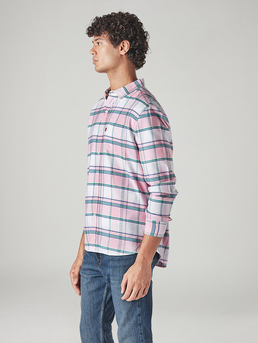 Men's Checkered Slim Fit Dobby Shirt - Side View