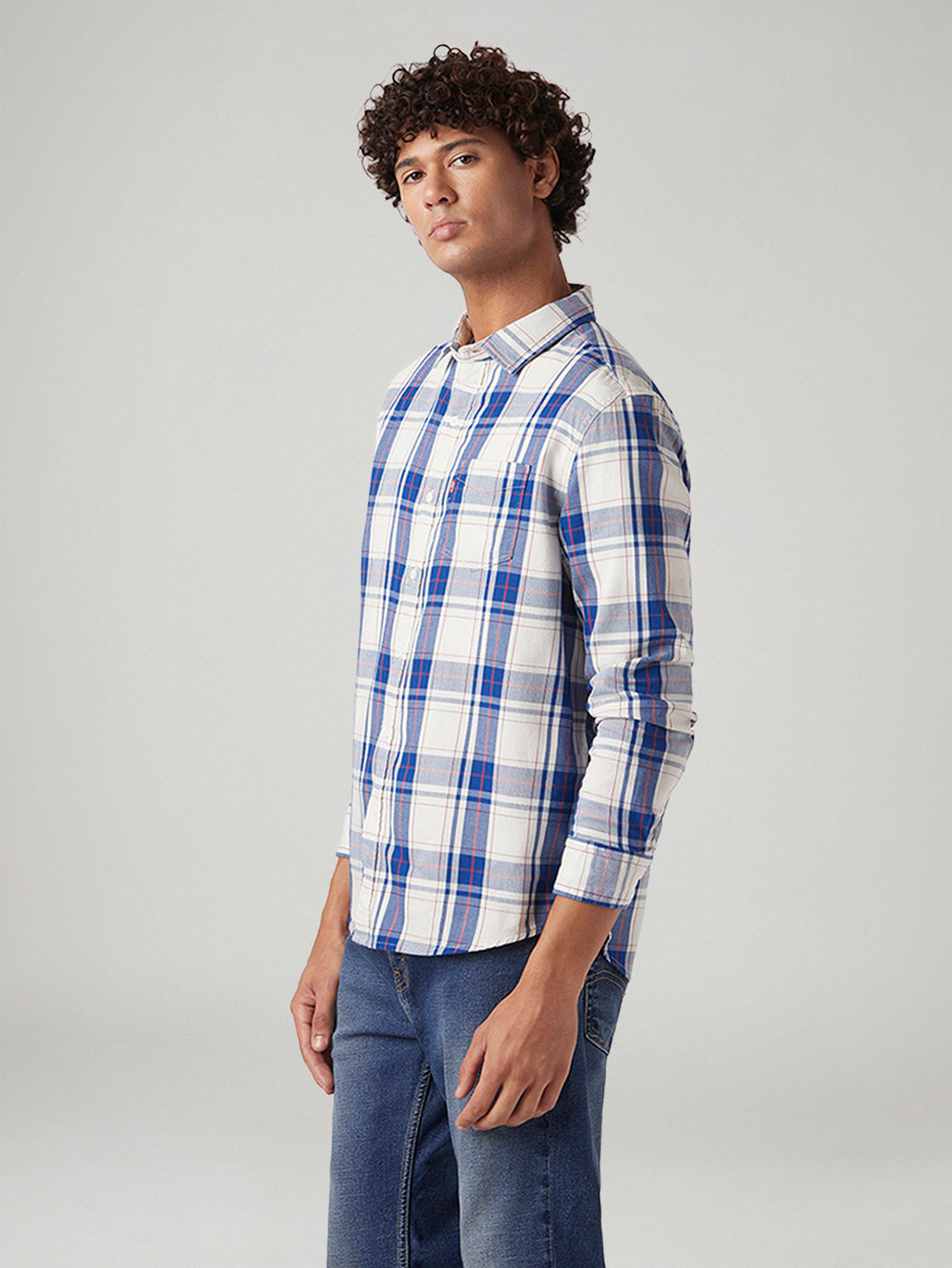Men's Checkered Slim Fit Shirt - Side View