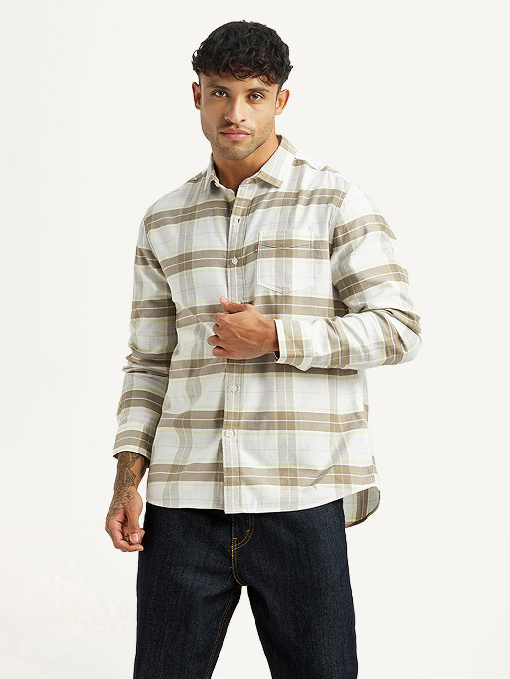 Men's Checkered White Slim Fit Shirt - Styleshot View