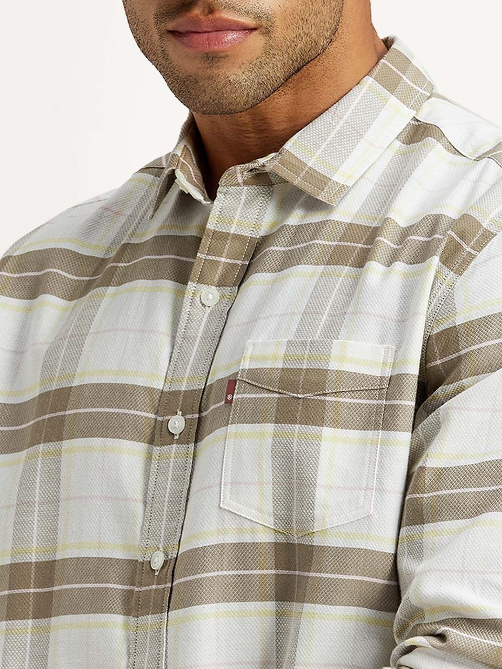 Men's Checkered White Slim Fit Shirt - Detail View