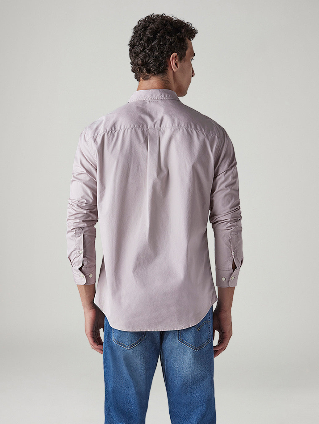 Men's Solid Slim Fit Poplin Shirt - Back View