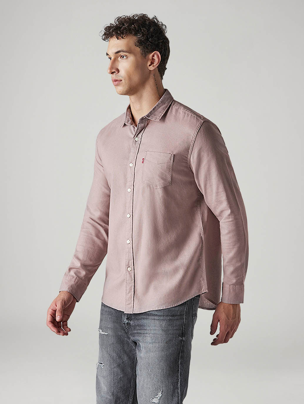 Men's Solid Slim Fit Oxford Shirt - Side View