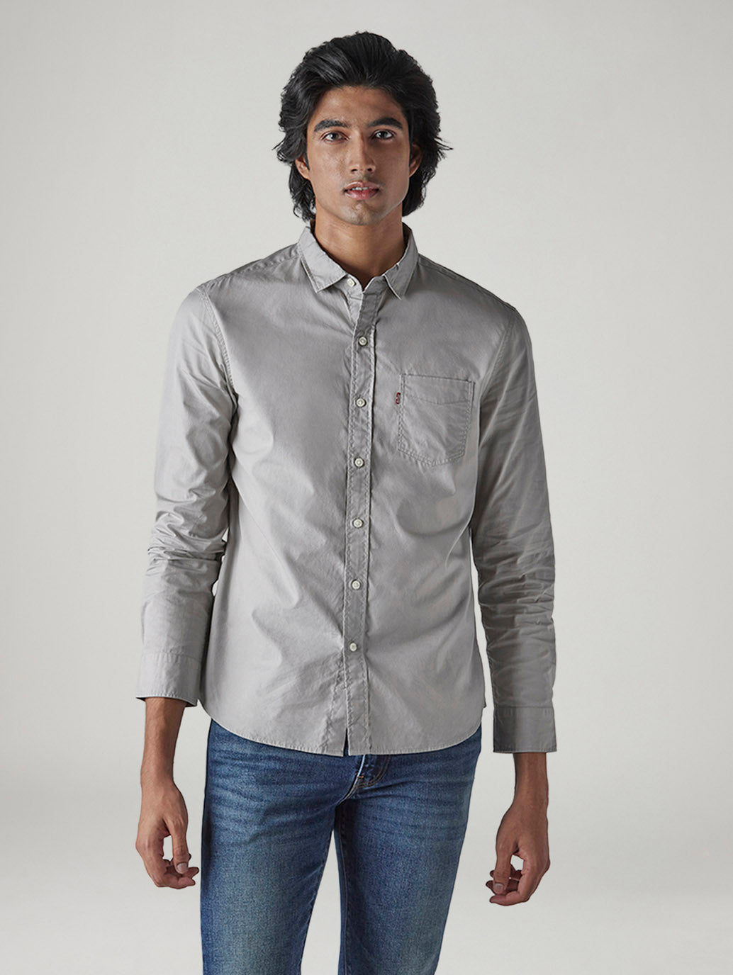 Men's Solid Slim Fit Poplin Shirt - Front View